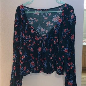 Floral American Eagle peasant top